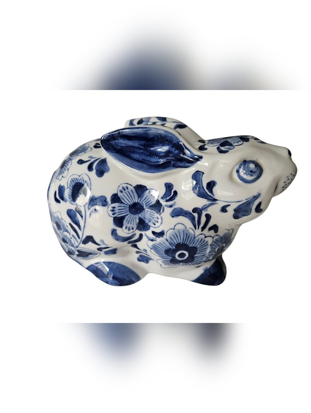 Vintage Delft Style Blue & White Chinoiserie Ceramic Rabbit Figurine | SZ 9"